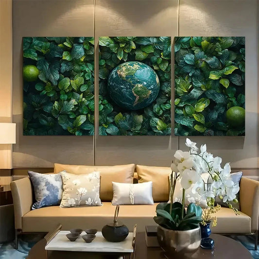 3pcs Earth Day Greenery Design Metal Print Ready to Hang Art