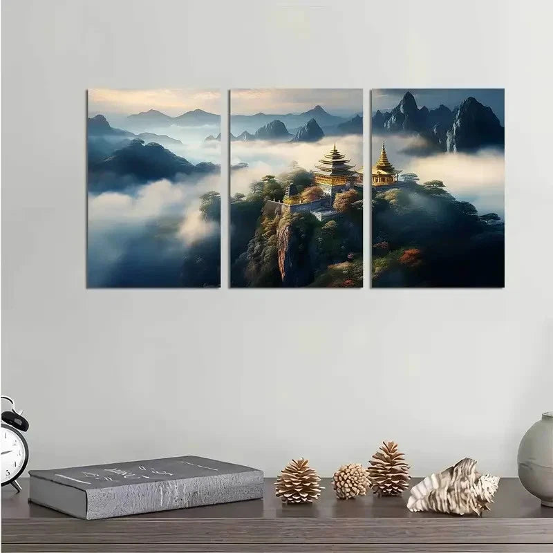 3pcs Realistic Misty Mountain Metal Print Ready to Hang Art