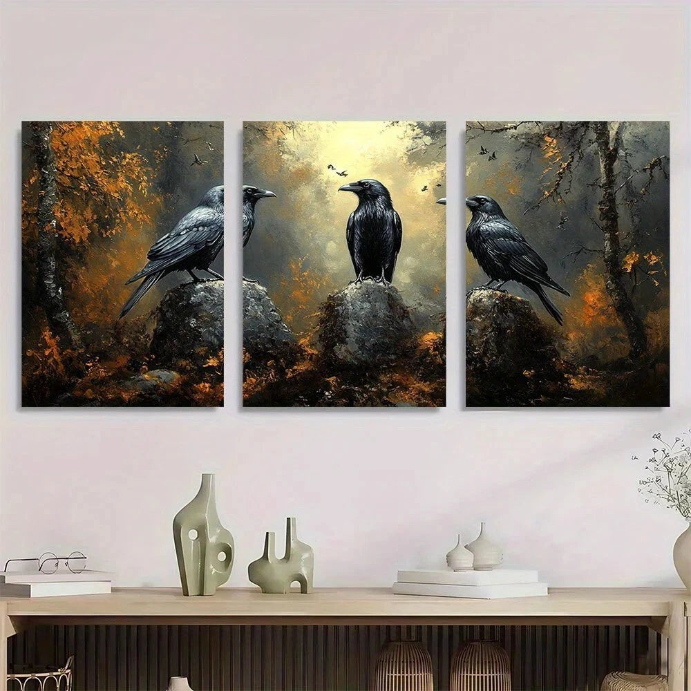 3pcs Black Bird Dark Aesthetic Raven Metal Print Ready to Hang Art