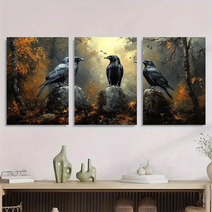 3pcs Black Bird Dark Aesthetic Raven Metal Print Ready to Hang Art