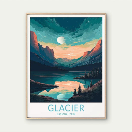 Glacier National Park Vintage Mountain Travel Poster Print Wall Art