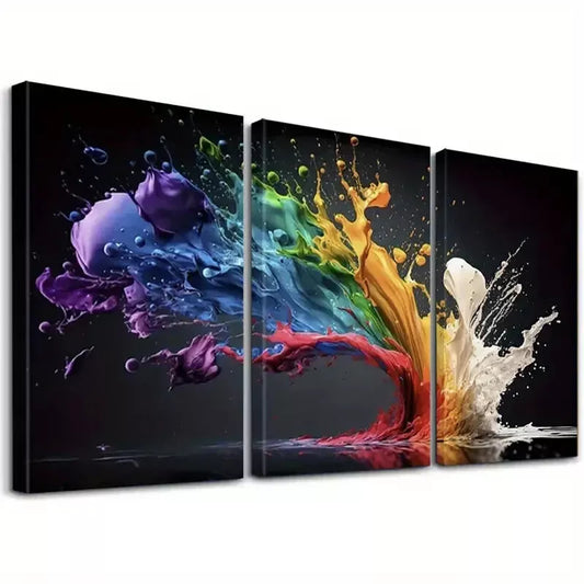 3pcs Minimalist Abstract Colorful Splashes Wall Art Set Canvas Framed 50x70cm - High Quality Print 100% Australian Made Wall Canvas Ready to Hang