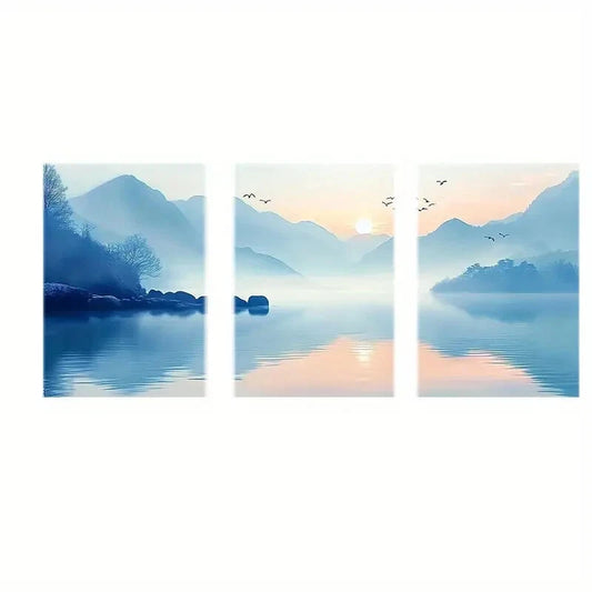 3pcs Serene Mountain & Water Landscape Soft Pastel Metal Print Ready to Hang Art
