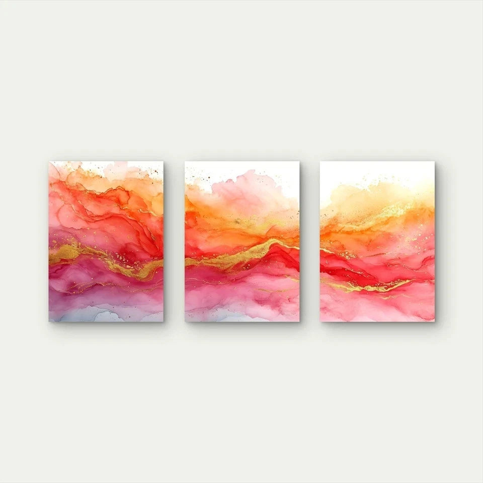 3pcs Fiery Horizon In Golden Flow Wall Art Set Canvas Framed 50x70cm - High Quality Print 100% Australian Made Wall Canvas Ready to Hang