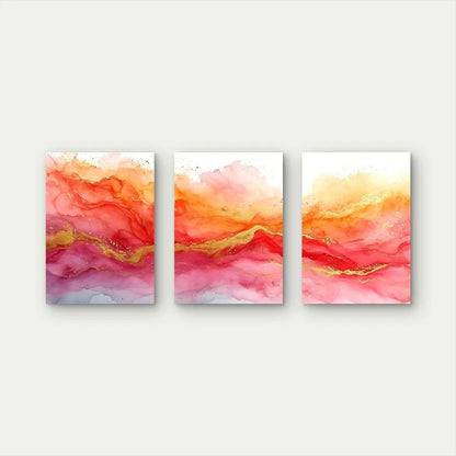 3pcs Fiery Horizon In Golden Flow Wall Art Set Canvas Framed 50x70cm - High Quality Print 100% Australian Made Wall Canvas Ready to Hang