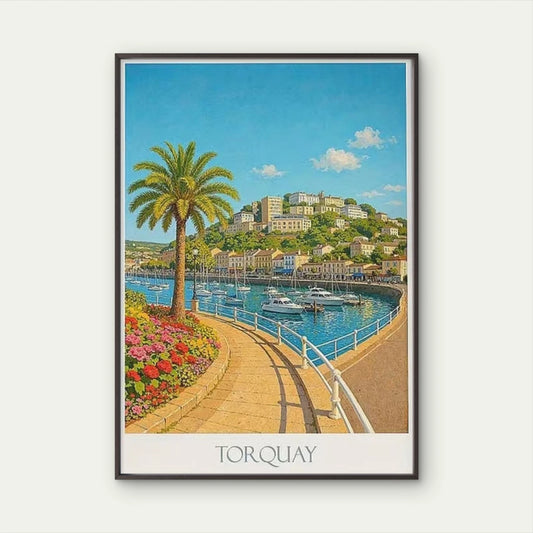 Torquay English Riviera Seaside Harbor View Travel Poster Print Wall Art