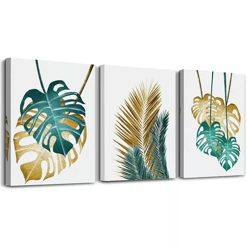 3pcs Abstract Painting Leaf Canvas Framed 40x60cm - High Quality Print 100% Australian Made Wall Canvas Ready to Hang
