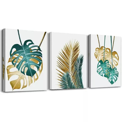 3pcs Abstract Painting Leaf Canvas Framed 40x60cm - High Quality Print 100% Australian Made Wall Canvas Ready to Hang