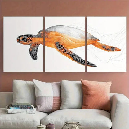 3pcs Minimalist Abstract Sea Turtle Illustration Metal Print Ready to Hang Art