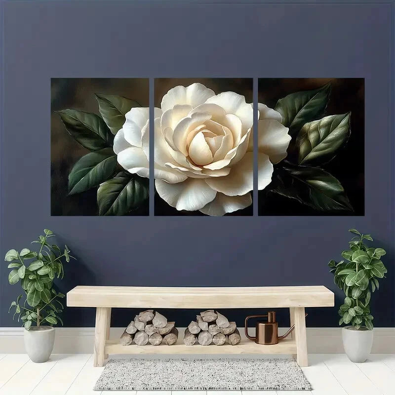 3pcs Elegant White Gardenia Art Print Metal Print Ready to Hang Art