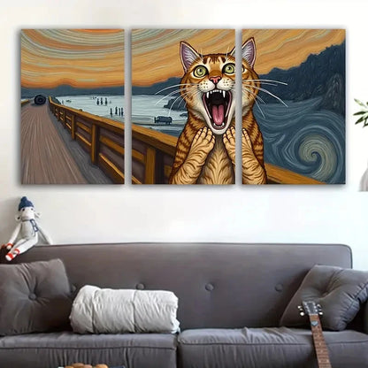 3pcs Cat Portrait with Green Eyes & Van Gogh Metal Print Ready to Hang Art