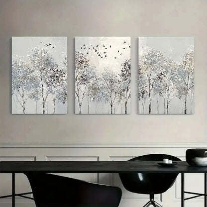 3pcs Family Life in Snowy Forest Modern Art Metal Print Ready to Hang Art