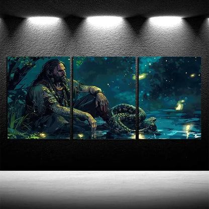 3pcs Modern Snakes and Humans Themed Illustration Metal Print Ready to Hang Art