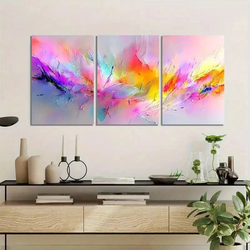 3pcs Abstract Colorful Digital Art Background Metal Print Ready to Hang Art
