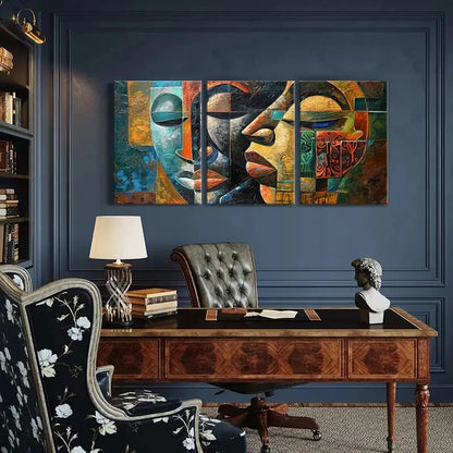 3pcs Abstract Faces Art Geometric Design Metal Print Ready to Hang Art