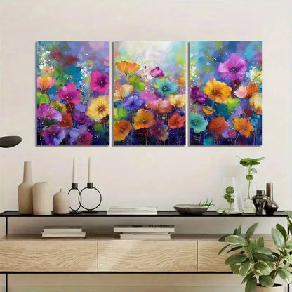 3pcs Colorful Floral Garden with Bokeh Effects Metal Print Ready to Hang Art