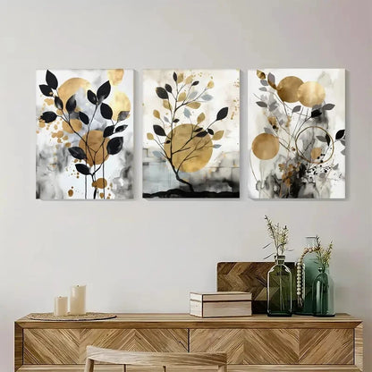 3pcs Black & Golden Watercolor Abstract Wall Art Metal Print Ready to Hang Art
