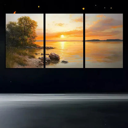 3pcs Sunset Lake Wall Art Set Canvas Unframed - High Quality Print 100% Australian Made Wall Canvas