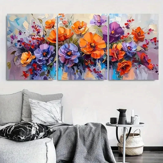 3pcs Vibrant Purple and Orange Palette Knife Metal Print Ready to Hang Art