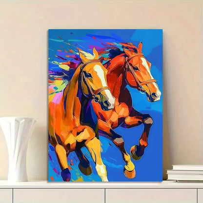 Beautiful Horses Running, a Colorful Painting 40x60cm Metal Print Ready to Hang