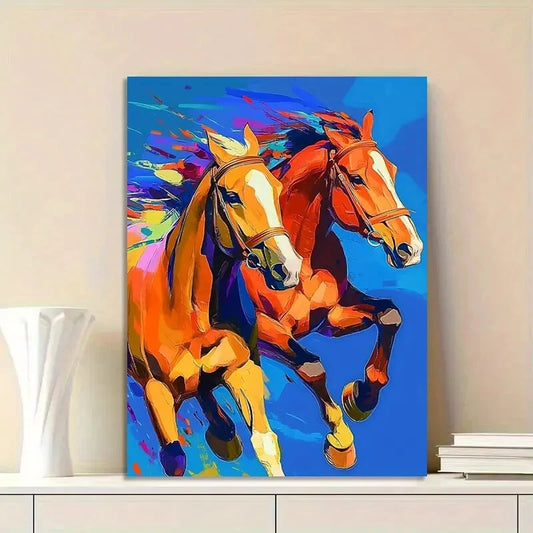 Beautiful Horses Running, a Colorful Painting 40x60cm Metal Print Ready to Hang