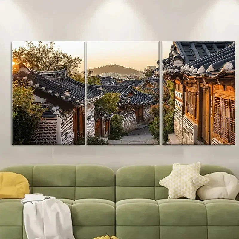3pcs Bukchon Hanok Village South Korea Heritage Metal Print Ready to Hang Art