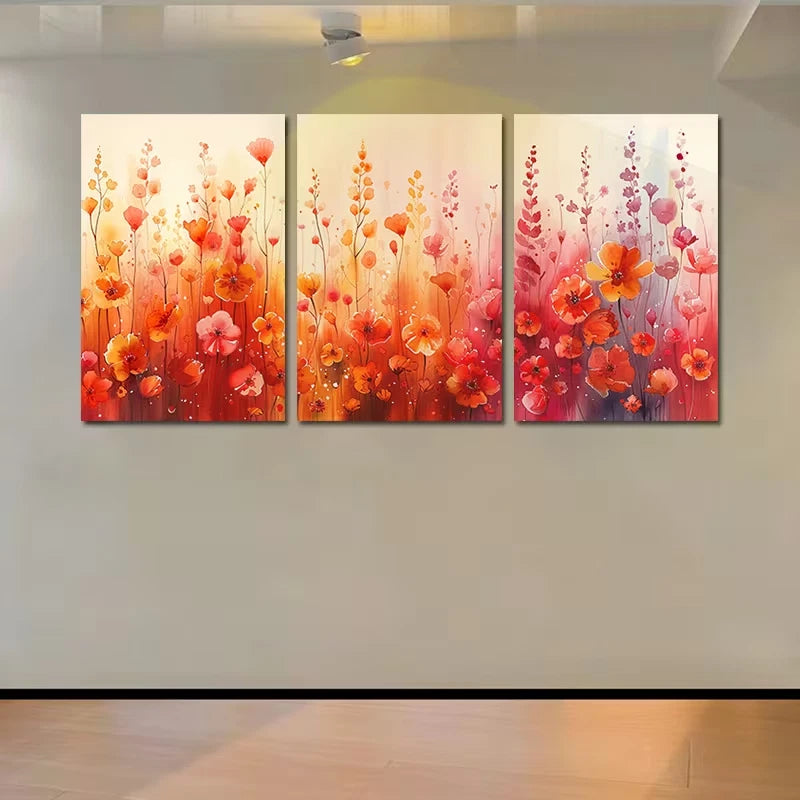 3pcs Vibrant Red, Orange & Pink Flowers Wall Art Set Canvas Framed 60x90cm - High Quality Print 100% Australian Made Wall Canvas Ready to Hang