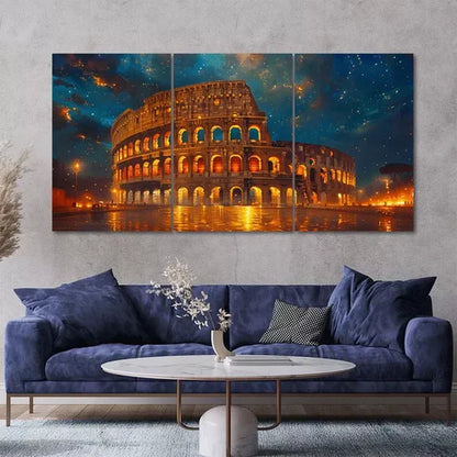 Rome Colosseum Starry Sky 3 Piece Canvas Framed 60x90cm - High Quality Print 100% Australian Made Wall Canvas Ready to Hang