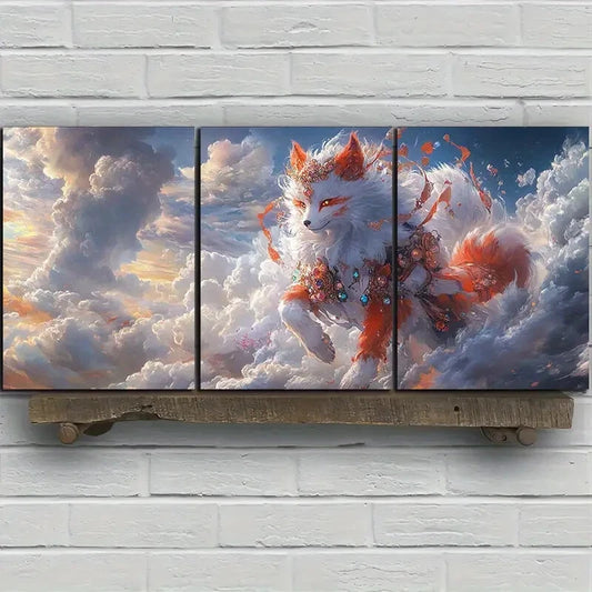 3pcs Featuring a Stunning Red Fox Metal Print Ready to Hang Art