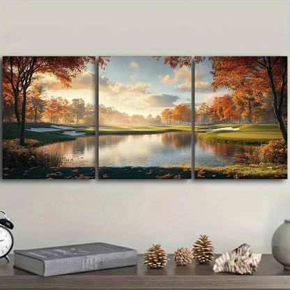3pcs Golf Course Nature  Wall Art Set Canvas Framed 40x60cm - High Quality Print 100% Australian Made Wall Canvas Ready to Hang