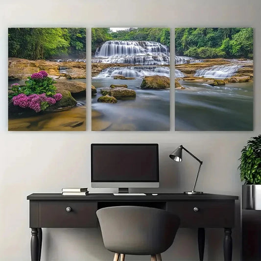 3pcs Dunns River Falls Travel Illustration Wall Art Set Canvas Framed 50x70cm - High Quality Print 100% Australian Made Wall Canvas Ready to Hang