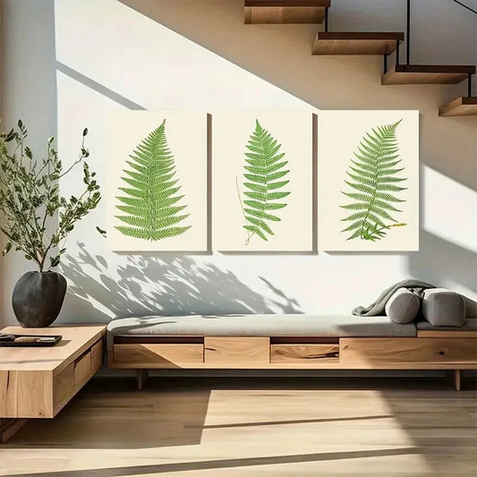 3pcs Green Fern Leaf Designs Botanical Metal Print Ready to Hang Art