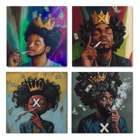 4pcsAfrocentric Black Male Street Wall Art Canvas Framed