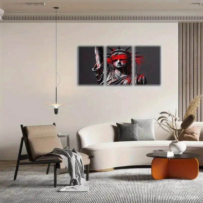 3pcs Statue of Liberty Wearing a Blood-Stained Eye Metal Print Ready to Hang