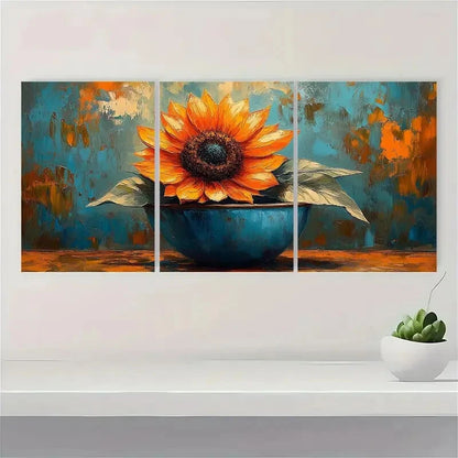 3pcs Sunflower Painting Abstract Colorful Metal Print Ready to Hang Art
