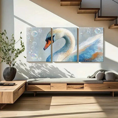 3pcs Elegant Swan Art Abstract Bubbles Design Metal Print Ready to Hang Art