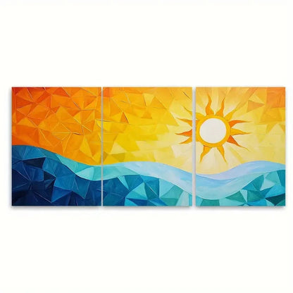 3pcs Abstract Geometric Sun and Sky Design Wall Art Set Canvas Framed 50x70cm - High Quality Print 100% Australian Made Wall Canvas Ready to Hang