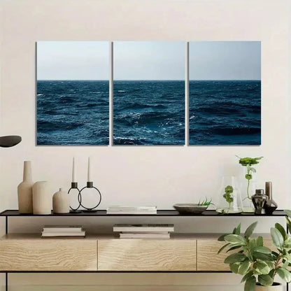 3pcs Vast Ocean with Dark Blue Sea Artwork Metal Print Ready to Hang Art