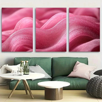 3pcs Light Pink Ribbons Abstract Design Metal Print Ready to Hang Art