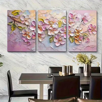 3pcs Abstract Textured Floral Painting Metal Print Ready to Hang Art