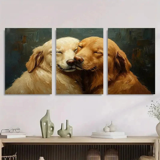 3pcs Two Happy Golden Retrievers Hugging Metal Print Ready to Hang Art