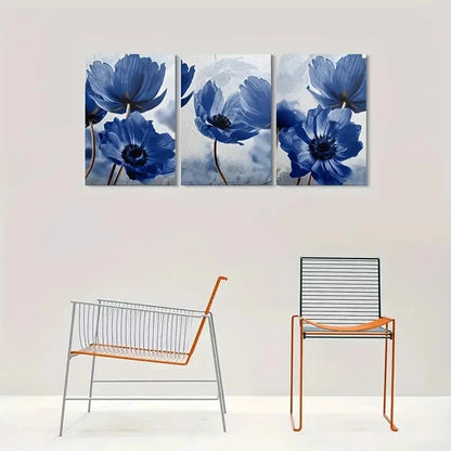 3pcs Blue Anemone Flower Themed Wall Art Set Canvas Framed 60x90cm - High Quality Print 100% Australian Made Wall Canvas Ready to Hang