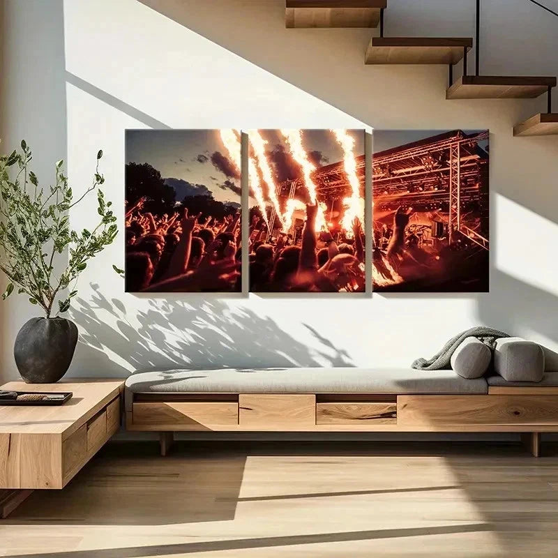 3pcs Band Performance Scene Decoration Wall Art Set Canvas Framed 40x60cm - High Quality Print 100% Australian Made Wall Canvas Ready to Hang