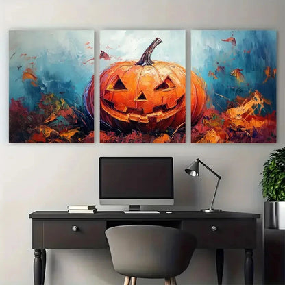 3pcs Vibrant Pumpkin Halloween Design Metal Print Ready to Hang Art