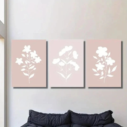 3pcs abstract minimalist flowers, abstract Metal Print Ready to Hang Art