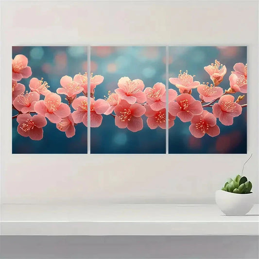 3pcs Lagerstroemia Flower Painting Print Metal Print Ready to Hang Art