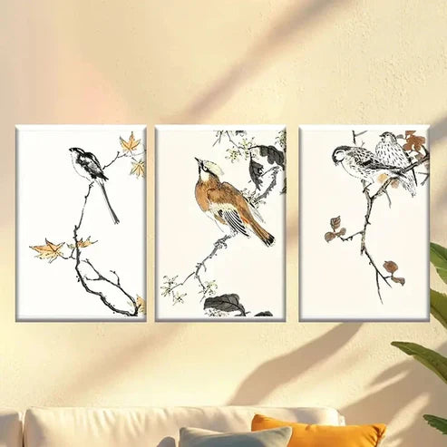 3pcs Birds and Flowers Wallpaper Wall Art Set Canvas Unframed – High Quality Print 100% Australian Made Wall Canvas