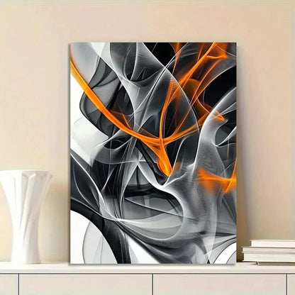 Abstract Orange Swirls Black And White Background 40x60cm Metal Print Ready to Hang