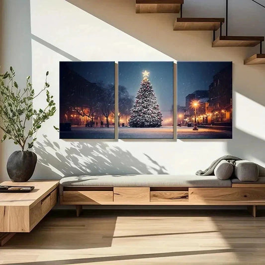 3pcs Snow Scene Christmas Tree Painting Wall Art Set Canvas Framed 40x60cm - High Quality Print 100% Australian Made Wall Canvas Ready to Hang
