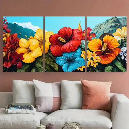 3pcs Santiago Travel Floral Illustration Wall Art Set Canvas Framed 40x60cm - High Quality Print 100% Australian Made Wall Canvas Ready to Hang